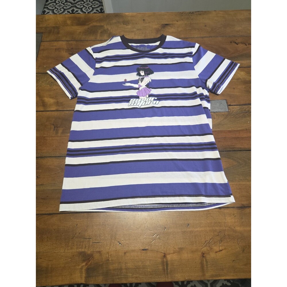 Sailor Moon Sailor Saturn Striped Portrait Graphic T Purple Black Unisex Size L